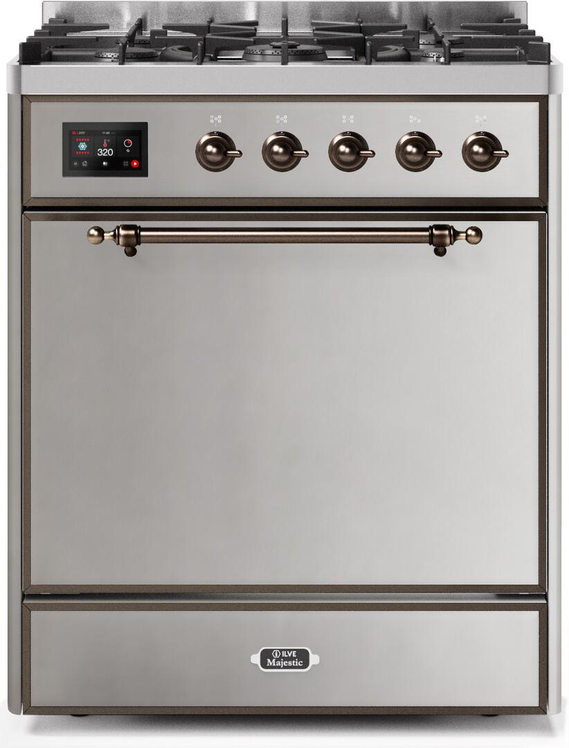 Majestic II 30 Inch Dual Fuel Liquid Propane Freestanding Range in Stainless Steel with Bronze Trim