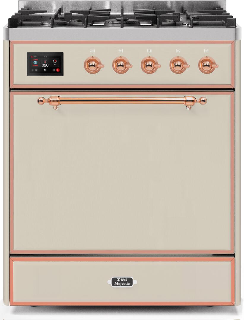 Majestic II 30 Inch Dual Fuel Liquid Propane Freestanding Range in Antique White with Copper Trim