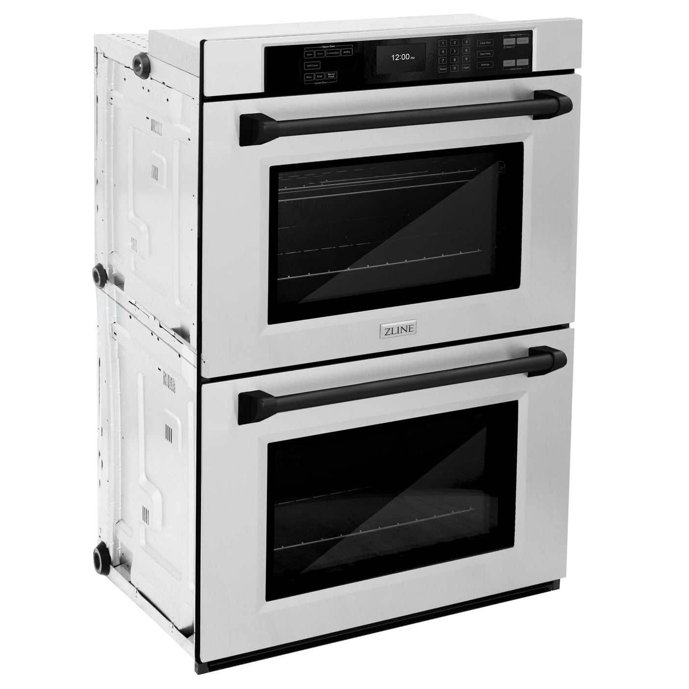 ZLINE 30 in. Autograph Edition Professional True Convection Double Wall Oven with Air Fry and Self Clean in Stainless Steel with Matte Black Handles (WADZ-30-MB)