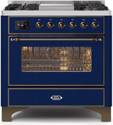 Majestic II 36 Inch Dual Fuel Liquid Propane Freestanding Range in Blue with Bronze Trim