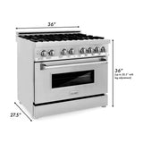 ZLINE 36 in. 4.6 cu. ft. Electric Oven and Gas Cooktop Dual Fuel Range with Griddle in Stainless Steel (RA-GR-36)