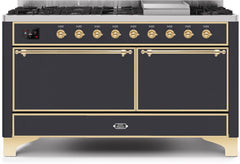 Majestic II 60 Inch Dual Fuel Liquid Propane Freestanding Range in Matte Graphite with Brass Trim