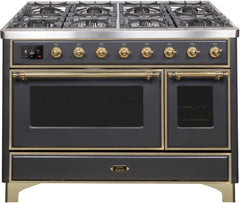 Majestic II 48 Inch Dual Fuel Liquid Propane Freestanding Range in Matte Graphite with Brass Trim