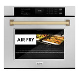 ZLINE 30 in. Autograph Edition Professional True Convection Single Wall Oven with Air Fry and Self Clean in DuraSnow' Stainless Steel with Champagne Bronze Handle (WASSZ-30-CB)