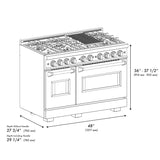 ZLINE Autograph Edition 48 in. 6.7 cu. ft. Classic Double Oven Gas Range with 8 Burner Cooktop in DuraSnow' Stainless Steel with White Matte Doors and Polished Gold Accents (CGRSZ-WM-48-G)