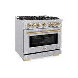 ZLINE Autograph Edition 36 in. 5.2 cu. ft. Select Gas Range with 6 Burner Cooktop and Convection Gas Oven in Stainless Steel and Champagne Bronze Accents (HGRZ-36-CB)