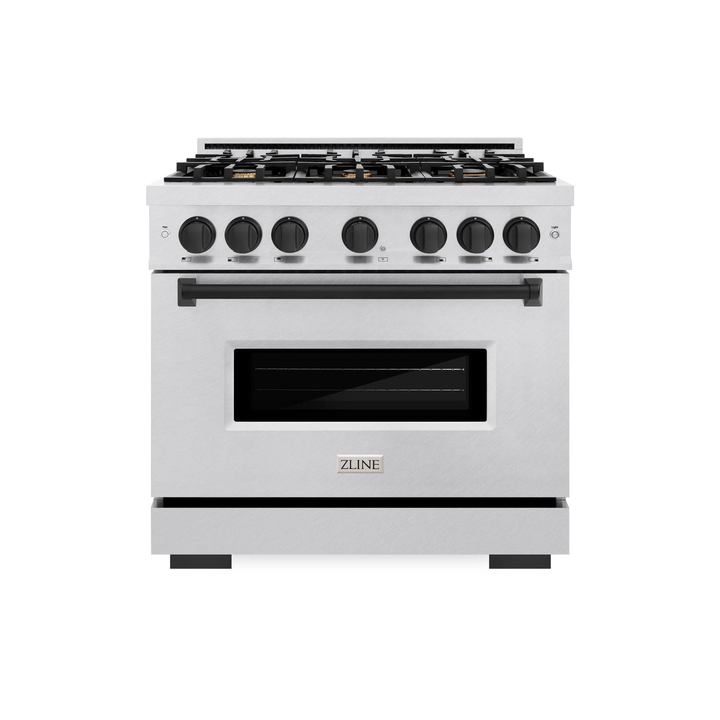 ZLINE Autograph Edition 36 in. 5.2 cu. ft. Classic Gas Range with 6 Burner Cooktop and Convection Gas Oven in DuraSnow' Stainless Steel and Matte Black Accents (CGRSZ-36-MB)