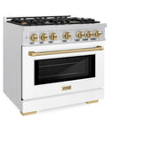 ZLINE Autograph Edition 36 in. 5.2 cu. ft. Select Gas Range with 6 Burner Cooktop and Convection Gas Oven in DuraSnow' Stainless Steel with White Matte Door and Champagne Bronze Accents (HGRSZ-WM-36-CB)