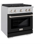 ZLINE 30 in. 4.2 cu. ft. Paramount Dual Fuel Range with 4 Burner Gas Cooktop and Electric Convection Oven in DuraSnow' Stainless Steel with Black Matte Door (SDRS-BLM-30)