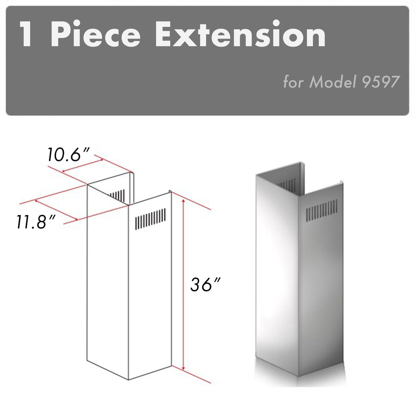 ZLINE 1-36 in. Chimney Extension for 9 ft. to 10 ft. Ceilings (1PCEXT-9597)