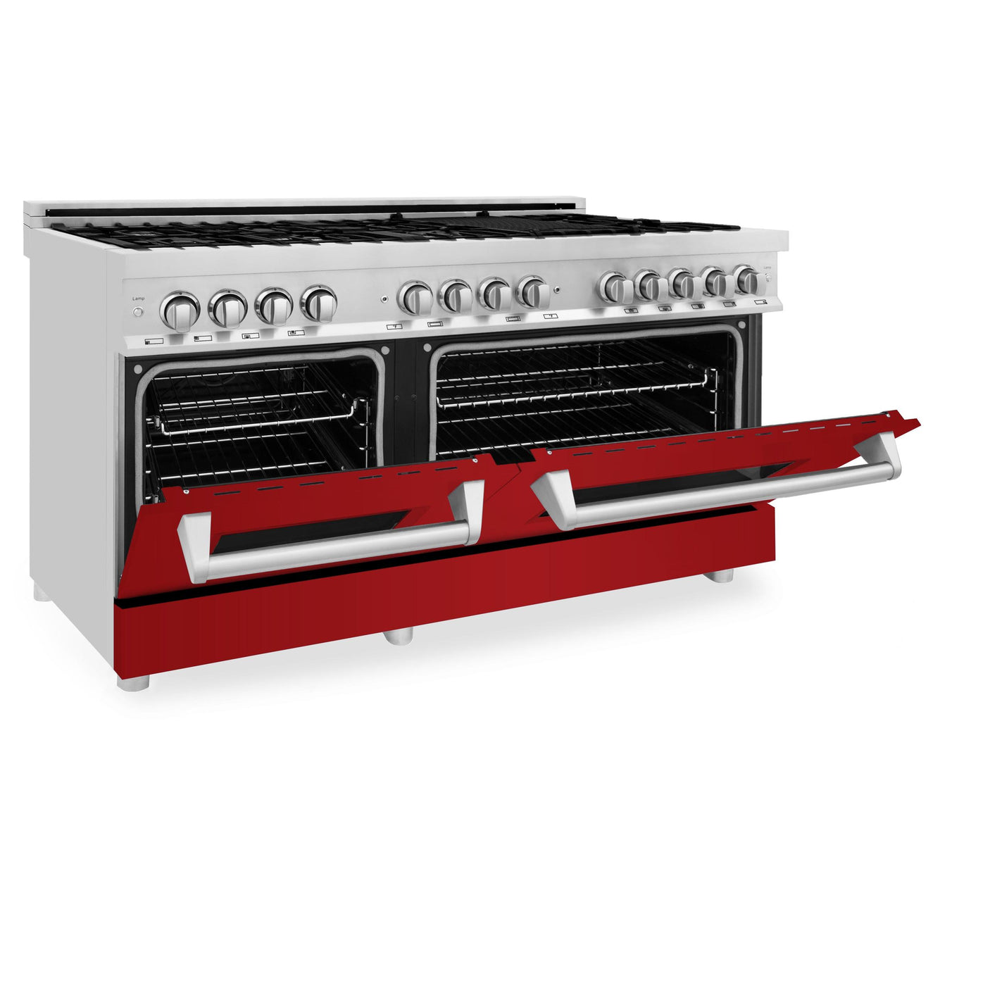 ZLINE 60 in. 7.4 cu. ft. Dual Fuel Range with Gas Stove and Electric Oven in Stainless Steel with Color Options (RA60) [Color: Red Gloss]