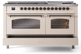 Nostalgie II 60 Inch Dual Fuel Natural Gas Freestanding Range in Antique White with Bronze Trim