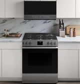 Café™ 30" Smart Slide-In, Front-Control, Gas Range with Convection Oven in Platinum Glass