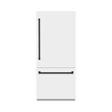 ZLINE Autograph Edition 36 in. 19.8 cu. ft. Built-In Bottom Freezer Refrigerator with Water Dispenser and Ice Maker in White Matte and Matte Black Accents (RBITZ-WM-36-MB)