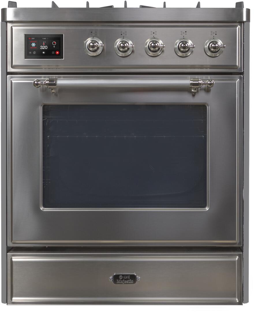 Majestic II 30 Inch Dual Fuel Natural Gas Freestanding Range in Stainless Steel with Chrome Trim