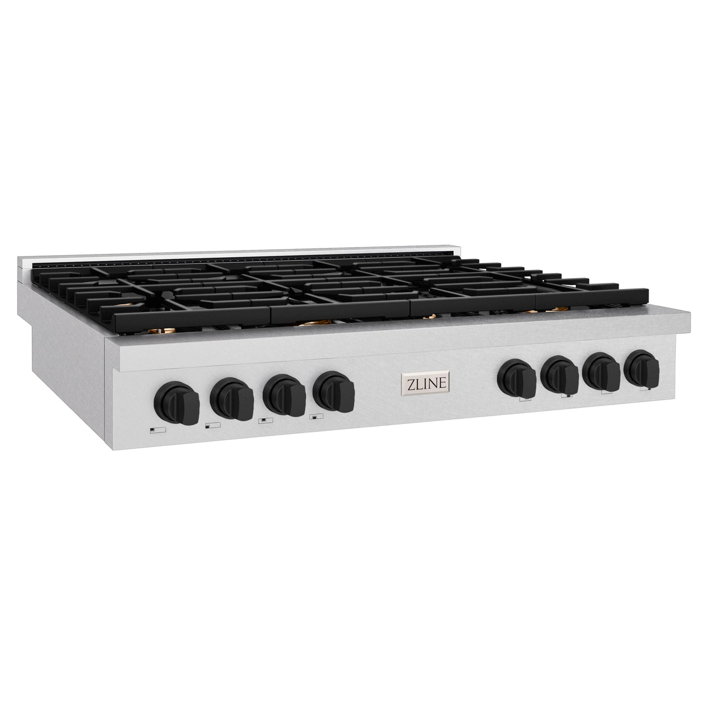 ZLINE 48 in. Autograph Edition Paramount Gas Rangetop with 8 Burners and Porcelain Cooktop in DuraSnow' Stainless Steel with Matte Black Accents (SRTSZ-48-MB)