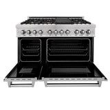 ZLINE 48 in. DuraSnow Stainless Steel 6.0 cu.ft. 7 Gas Burner/Electric Oven Range with Color Door Options (RAS-SN-48) [Color: DuraSnow Stainless Steel with Brass Burners]