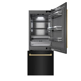 ZLINE Autograph Edition 30 in. 16.1 cu. ft. Built-In Bottom Freezer Refrigerator with Water Dispenser and Ice Maker in Black Stainless Steel with Graphite Gray Interior and Polished Gold Accents (GRBIVZ-BS-30-G)