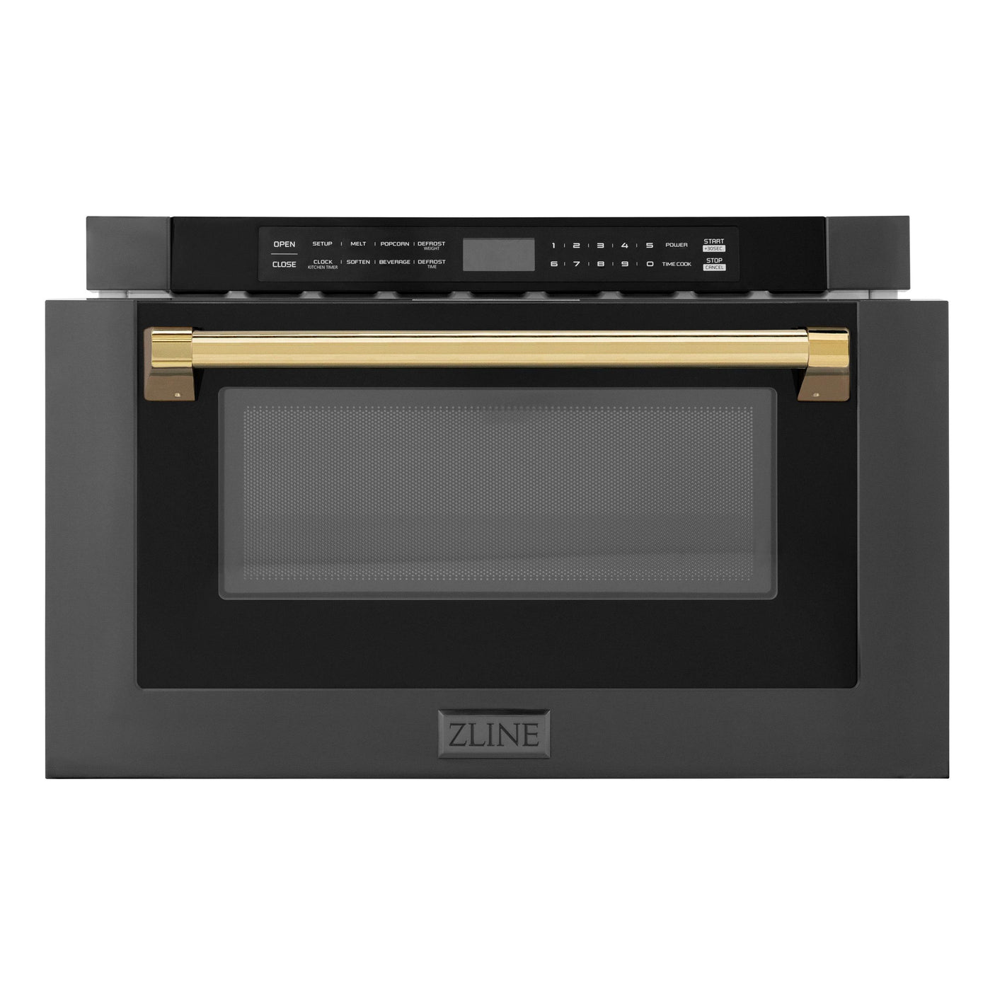 ZLINE Autograph Edition 24" 1.2 cu. ft. Built-in Microwave Drawer in Black Stainless Steel and Polished Gold Accents (MWDZ-1-BS-H-G)