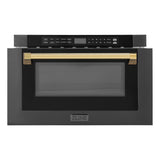 ZLINE Autograph Edition 24" 1.2 cu. ft. Built-in Microwave Drawer in Black Stainless Steel and Polished Gold Accents (MWDZ-1-BS-H-G)