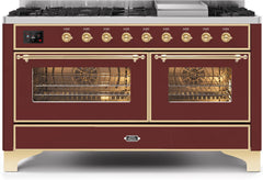 Majestic II 60 Inch Dual Fuel Liquid Propane Freestanding Range in Burgundy with Brass Trim