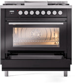 Professional Plus II 36 Inch Dual Fuel Natural Gas Freestanding Range in Glossy Black with Trim