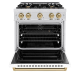 ZLINE Autograph Edition 30 in. 4.2 cu. ft. Classic Dual Fuel Range with 4 Burner Gas Cooktop and Electric Convection Oven in DuraSnow' Stainless Steel with White Matte Door and Champagne Bronze Accents (CDRSZ-WM-30-CB)