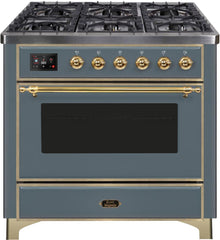 Majestic II 36 Inch Dual Fuel Liquid Propane Freestanding Range in Blue Grey with Brass Trim