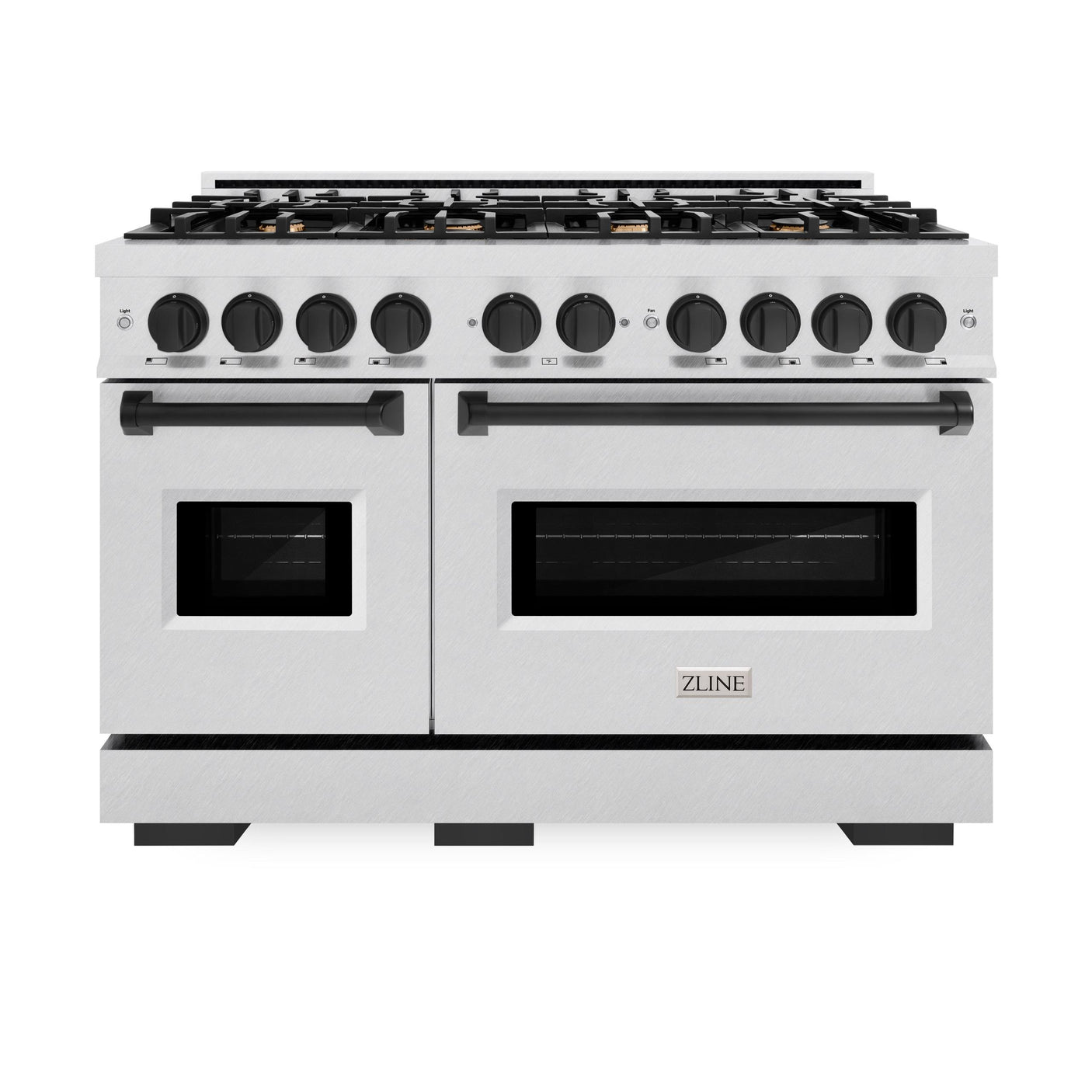 ZLINE Autograph Edition 48 in. 6.7 cu. ft. Classic Double Oven Gas Range with 8 Burner Cooktop in DuraSnow' Stainless Steel and Matte Black Accents (CGRSZ-48-MB)