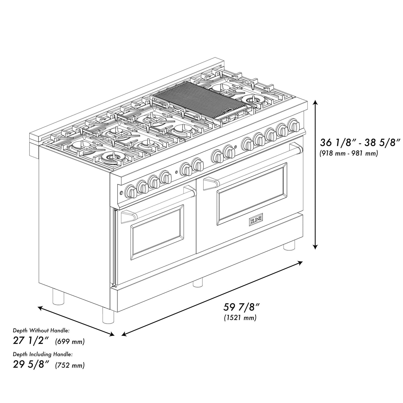 ZLINE 60 in. 7.4 cu. ft. Dual Fuel Range with Gas Stove and Electric Oven in DuraSnow Stainless Steel and Colored Door Options (RAS-60) [Color: DuraSnow Stainless Steel]