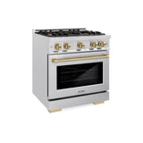 ZLINE Autograph Edition 30 in. 4.2 cu. ft. Select Dual Fuel Range with 4 Burner Gas Cooktop and Electric Convection Oven in DuraSnow' Stainless Steel with Champagne Bronze Accents (HDRSZ-30-CB)