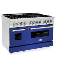 ZLINE 48 in. Dual Fuel Range with Gas Stove and Electric Oven in Stainless Steel (RA48) [Color: Blue Matte]