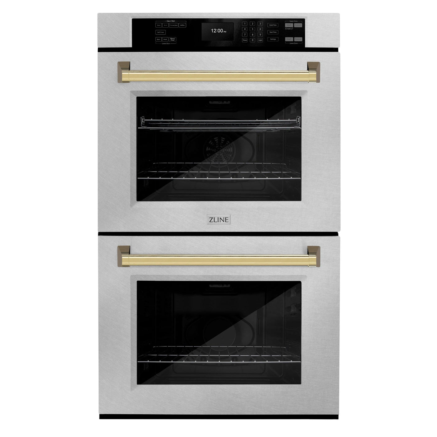 ZLINE 30 in. Autograph Edition Professional True Convection Double Wall Oven with Air Fry and Self Clean in DuraSnow' Stainless Steel with Polished Gold Handles (WADSZ-30-G)