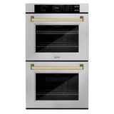 ZLINE 30 in. Autograph Edition Professional True Convection Double Wall Oven with Air Fry and Self Clean in DuraSnow' Stainless Steel with Polished Gold Handles (WADSZ-30-G)