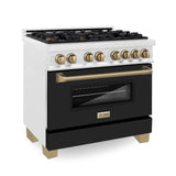 ZLINE Autograph Edition 36 in. 4.6 cu. ft. Dual Fuel Range with Gas Stove and Electric Oven in Fingerprint Resistant DuraSnow' Stainless Steel with Black Matte Door and Champagne Bronze Accents (RASZ-BLM-36-CB)