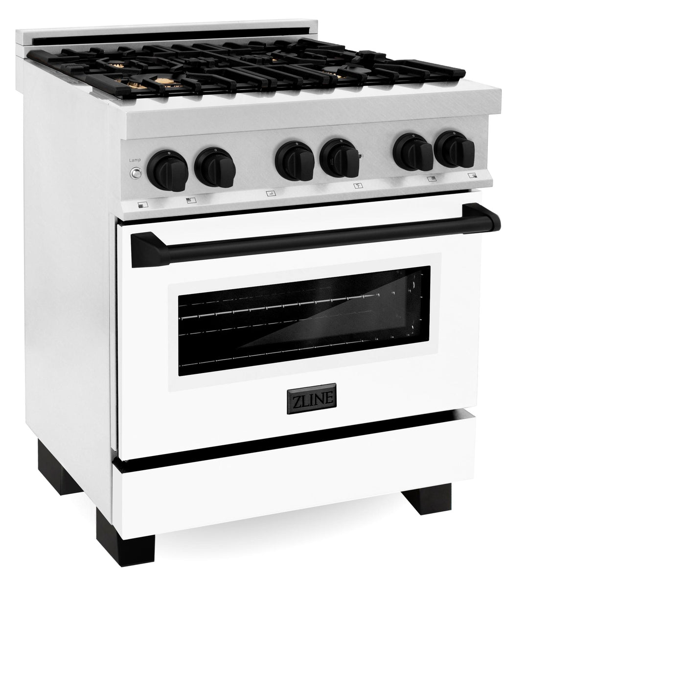 ZLINE Autograph Edition 30" 4.0 cu. ft. Dual Fuel Range with Gas Stove and Electric Oven in DuraSnow Stainless Steel with White Matte Door and Accents (RASZ-WM-30) [Color: Matte Black]