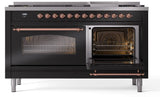 Nostalgie II 60 Inch Dual Fuel Natural Gas Freestanding Range in Glossy Black with Copper Trim