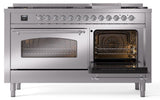 Nostalgie II 60 Inch Dual Fuel Natural Gas Freestanding Range in Stainless Steel with Chrome Trim