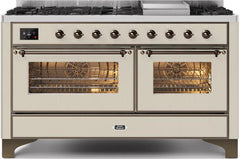 Majestic II 60 Inch Dual Fuel Natural Gas Freestanding Range in Antique White with Bronze Trim