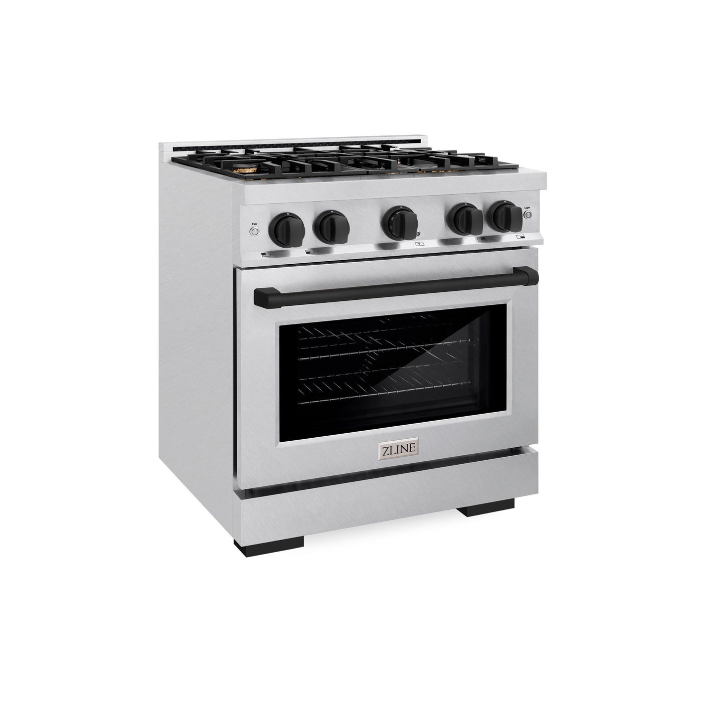 ZLINE Autograph Edition 30 in. 4.2 cu. ft. Select Gas Range with 4 Burner Cooktop and Convection Gas Oven in DuraSnow' Stainless Steel and Matte Black Accents (HGRSZ-30-MB)