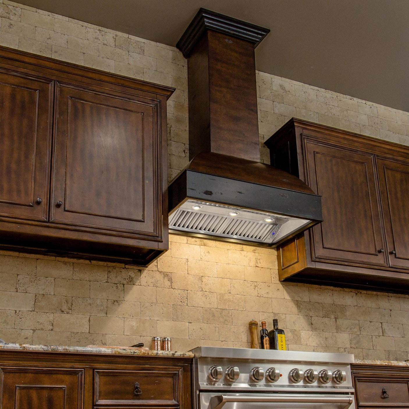 ZLINE 36" Wooden Wall Mount Range Hood in Antigua and Walnut - Includes Dual Remote Motor (369AW-RD-36) [Size: 36 Inch, CFM: 700]