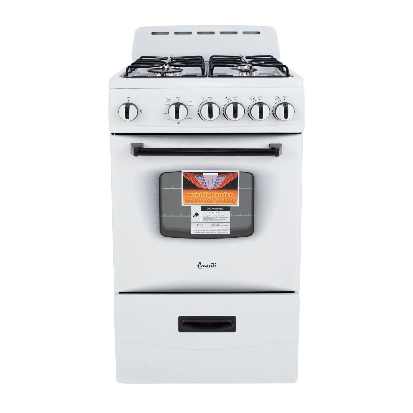 Avanti 20" Compact Gas Range Oven - White / 2.1 cu. ft.