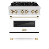 ZLINE Autograph Edition 30" 4.0 cu. ft. Dual Fuel Range with Gas Stove and Electric Oven in DuraSnow Stainless Steel with White Matte Door and Accents (RASZ-WM-30) [Color: Gold]