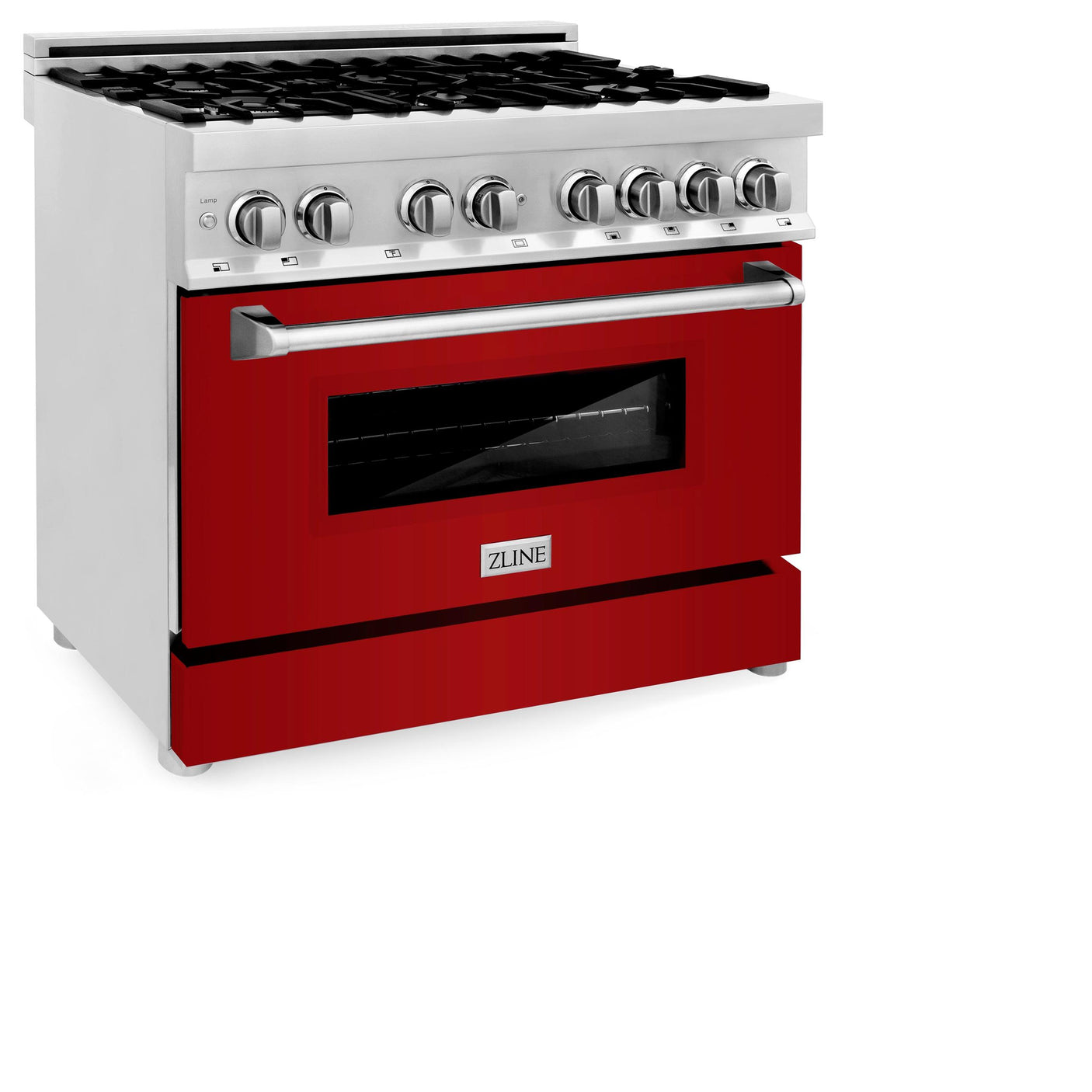 ZLINE 36 in. Dual Fuel Range with Gas Stove and Electric Oven in Stainless Steel (RA36) [Color: Red Gloss]