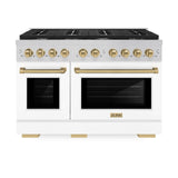 ZLINE Autograph Edition 48 in. 6.7 cu. ft. Paramount Double Oven Dual Fuel Range with 8 Burner Gas Cooktop in Stainless Steel with White Matte Doors and Champagne Bronze Accents (SDRZ-WM-48-CB)