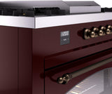 Nostalgie II 60 Inch Dual Fuel Natural Gas Freestanding Range in Burgundy with Bronze Trim