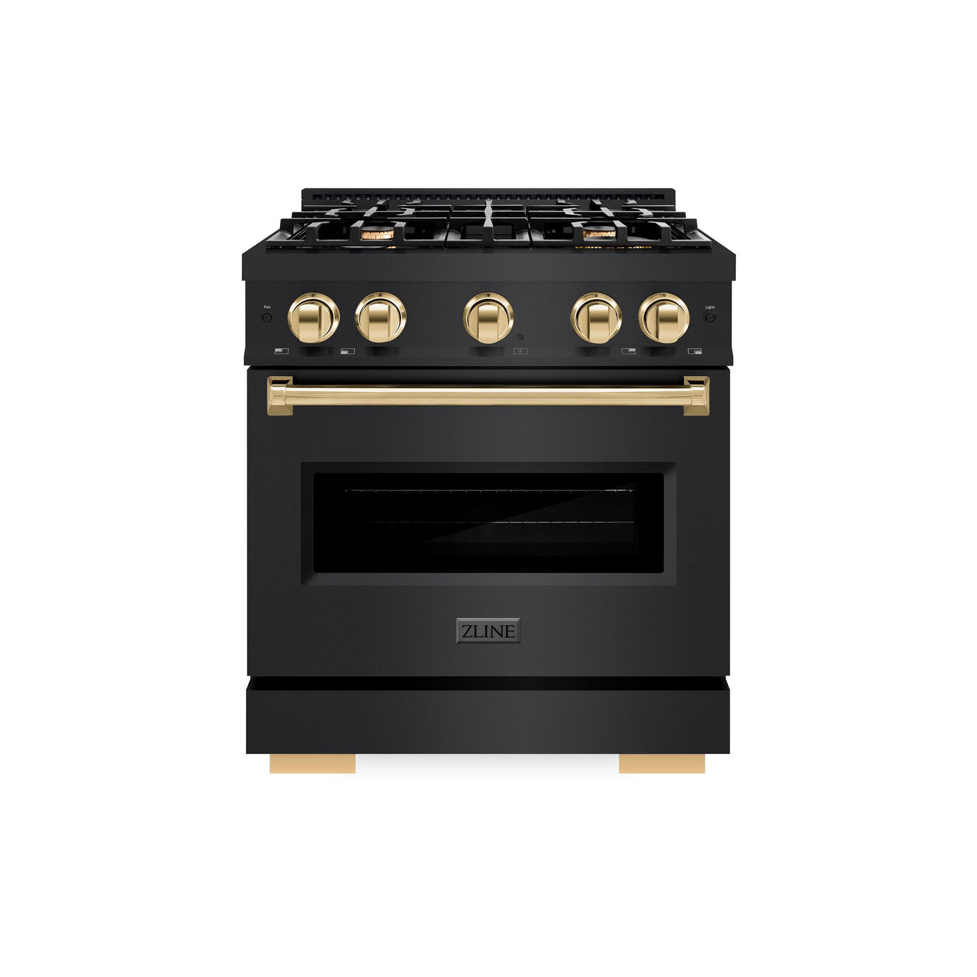 ZLINE Autograph Edition 30 in. 4.2 cu. ft. Classic Gas Range with 4 Burner Cooktop and Convection Gas Oven in Black Stainless Steel and Polished Gold Accents (CGRBZ-30-G)