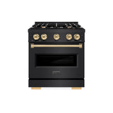 ZLINE Autograph Edition 30 in. 4.2 cu. ft. Classic Gas Range with 4 Burner Cooktop and Convection Gas Oven in Black Stainless Steel and Polished Gold Accents (CGRBZ-30-G)