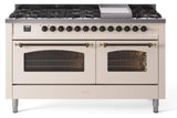 Nostalgie II 60 Inch Dual Fuel Natural Gas Freestanding Range in Antique White with Bronze Trim