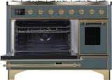 Majestic II 48 Inch Dual Fuel Liquid Propane Freestanding Range in Blue Grey with Brass Trim